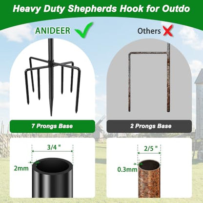ANIDEER 72" Shepherds Hooks for Outdoor, Heavy Duty Garden Bird Feeder Pole for Hanging Bird Feeder, Plant Baskets, Solar Light Lanterns, Outdoor Plant Hanger Hook with 7 Base Prongs,1 Pack - size: 72 Inch