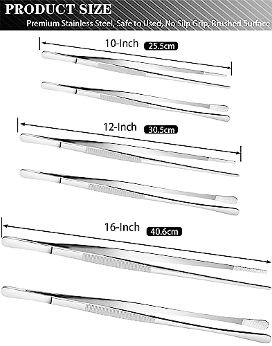 JETKONG 2 Pcs 16'' Tweezer Tongs, Extra Large Food Tweezers, Extra Long Kitchen Tweezers for Cooking Repairing and BBQ (16-Inch, Silver) - color: Silver, size: 16+16inch