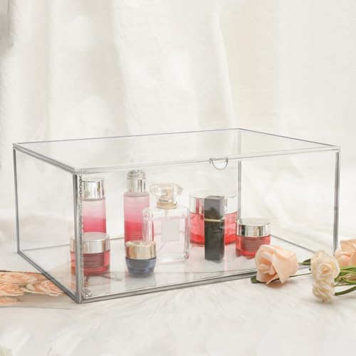 Vintage Glass Box, Gold Card Box with Hinged Lid, Jewelry Glass Display Box | Clear Keepsake Box, Home Decorative Box for Wedding Card, Trinkets, Photo, Bracelet (Silver, X-Extra Large) - color: Silver, size: X-Extra Large