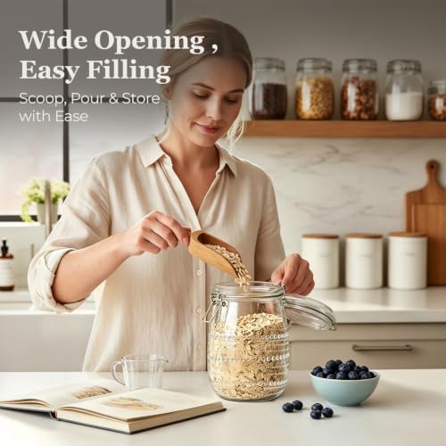 ComSaf Glass Pantry Jars with Airtight Lids 34 oz 6 Pack Wide Mouth Hobnail | Coffee beans sugar, Snacks pasta, Pickling fermenting, Pantry organization, Clear body, Countertop storage, Dry goods - size: 34 fl oz/6pcs