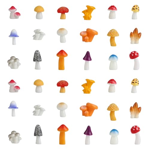36pcs Mini Resin Mushrooms, 18 Styles Colorful Miniature Mushrooms Small Tiny Figurines for Home Fairy Garden Dollhouse Micro Landscape Cake Outdoor DIY Crafts Decor Ornament Decoration Supplies