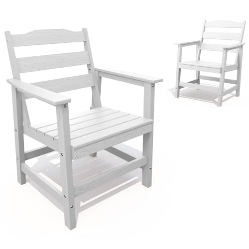 THOEOE Outdoor Dining Chair Set of 2, HDPE Patio Armchairs White | HDPE, Waterproof, Easy to Clean, Zero Collapse, Sturdy and Durable Design, for Garden, Pool, Deck - color: White, size: 2 Chairs