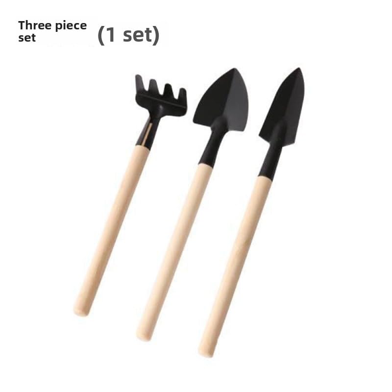 Mini Garden Tool Set 3 Piece, Iron Succulent Tools with Wooden Handles, Hand Trowel Transplant Shovel and Rake Kit for Planting, Repotting, Weeding, Indoor Outdoor Gardening