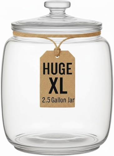 kitchentoolz 2.5 Gallon Extra Large Glass Cookie Jar with Airtight Lid – XL Clear Storage Container for Bulk Cookies, Candy, Flour, Dog Treats & More – Oversized Jar for Kitchen or Laundry Room