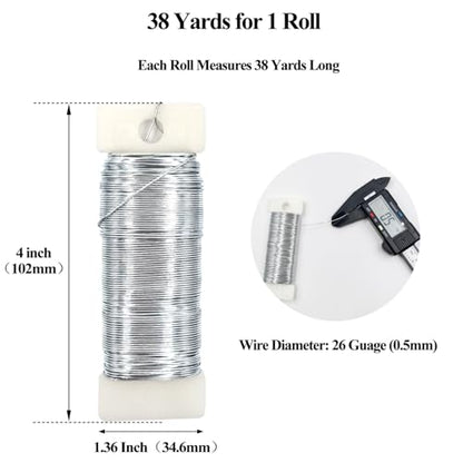 26 Gauge Silver Metal Floral Wire, 38 Yards/35 Meters,for Christmas Wreaths,Tree Decoration,Flower Arrangement,Craft Wire,Flower Wire,Garden Wires,Flowers Bouquet Accessories,Jewelry Wires DIY - size: 26Gauge-Silver-1P/38Yards
