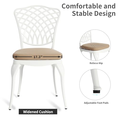 HOMEFUN Aluminum Bistro Set of 2 Outdoor 3 Piece Patio Furniture, White | Thickened Heavy-Duty Cast Ultra Sturdy Rustproof All-Weather for Garden Balcony - color: White Back