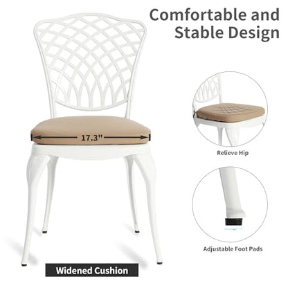 HOMEFUN Aluminum Bistro Set of 2 Outdoor 3 Piece Patio Furniture, White | Thickened Heavy-Duty Cast Ultra Sturdy Rustproof All-Weather for Garden Balcony - color: White Back