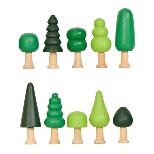 10-Piece Wooden Toy Trees Set – Unique Miniature Model Trees for Crafts, Dioramas, and Fairy Gardens – Wood Forest Trees for Projects, Cake Toppers, and Kids' Play
