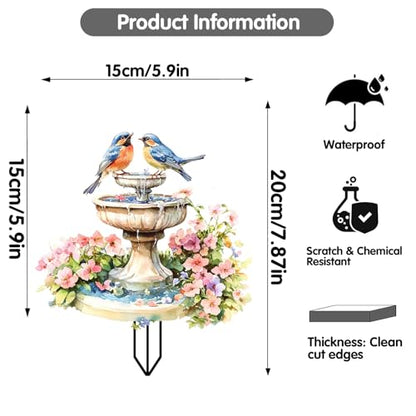 Bird Garden Stakes Decor Yard Acrylic - 2D Spring Garden Acrylic Sign Decoration, Fantasy Yard Art, Gift for Nature Lovers, for Indoor & Outdoor Flower Pots, Yard, Mini Gardens & Lawn (5.9”x5.9”) Y64