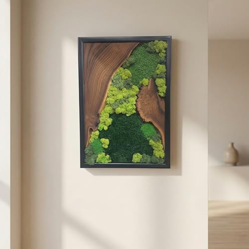 MIODUO DECOR Moss Wall Decor Preserved Moss Art in Solid Cedar Wood Frame | Natural Wooden Wall Art for Living Room, Office, Home | Zero Maintenance Gift for Nature Lovers 1 Piece - color: 1 Piece