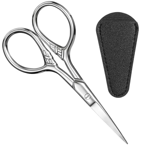 Vintage Embroidery Scissors with Leather Sheath, 3.6" Small Precision Craft Scissors with Textured Handle, Sharp Mini Detail Shears for Sewing, Needlework, Yarn, DIY Arts & Crafts