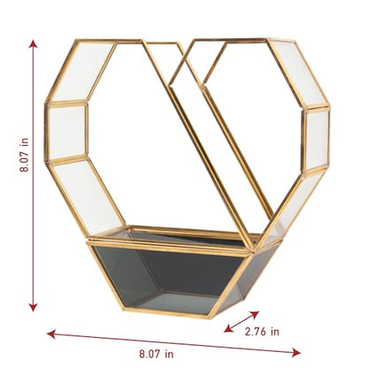 D'Eco Glass Gold Heart Plant Terrarium, Centerpiece & Wedding Letterbox | Tabletop Geometric Planter Terrarium, Fill Display with Succulents, Moss, Air Plants, Ferns, Home & Office Decor, Dims:8x8x3" - size: Heart