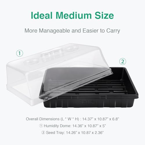 SOLIGT Thick Plastic 5-Set Strong Seed Starter Trays with 5" Humidity Domes | for Seed Starting, Germination, Seedling Propagation & Plant Growing, Holds 240 Cells in Total - size: 5 Set