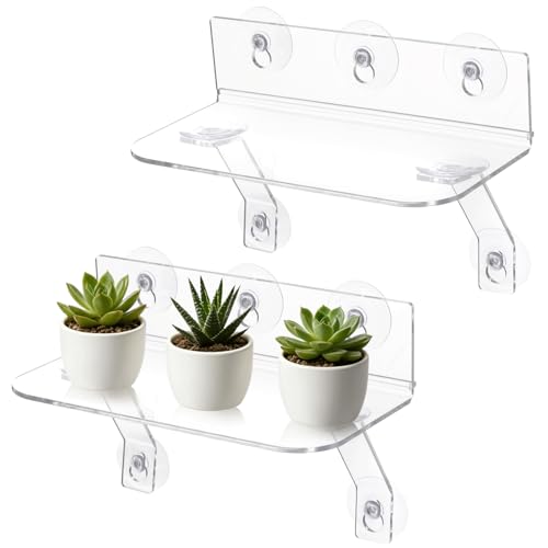 2-Pack Acrylic Window Plant Shelves with Suction Cups & Support Brackets - 11.8 in Semicircular Window Sill Extender for Herb Pots, Succulents, Flower Boxes, Micro Greens | Indoor/Outdoor Use - size: XL