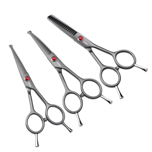 4.5" Dog Grooming Scissors - 3 Pcs Curved & Straight Thinning Shears for Small Dogs & Cats - Japan 440C Stainless Steel - size: 4.5 inch, style: 3Pcs Kit (Curved+Thinning+Straight)