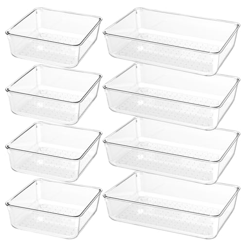 8 PCS Clear Plastic Drawer Organizer Tray, Acrylic Vanity Bathroom Drawer Organizers Trays, Desk Drawer Organizer Bins for Cosmetic, Makeup, Kitchen, Office, Junk Drawer Divider Organization - size: 9''+6'' (8 Pack)