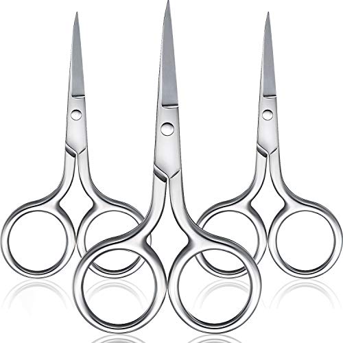Mudder 3 Pack Small Eyebrow Nose Scissor Stainless Steel Scissor, Silver | Pointed Shears Grooming Scissors for Men Wowen Mustache Beard Eyebrow Nose Hair Trimming, Mini Beauty Stainless Steel Tools - color: Silver