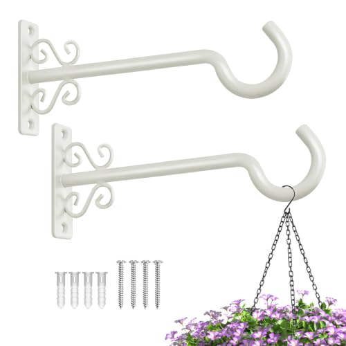 Plant Hangers, 8 Inch Hanging Plant Brackets Outdoor Indoor, White | Wall Hooks for Hanging Hummingbird Feeders, Bird Feeders, Planters, Lanterns, Wind Chimes, 2 Pack, Gifts for Women Men - color: Retro White, size: 8 Inch