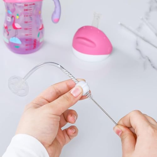10-Piece Nylon Tube Cleaning Brush Set, Long Straw Brushes for Narrow Neck Bottles and Cups (White, 8 Inch)