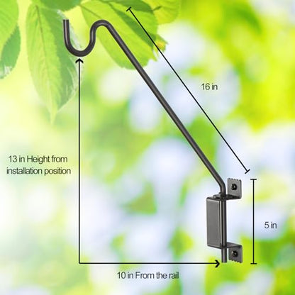 AILIN YELOKIE Heavy Duty 16" Deck Hook - 360° Swivel Plant Hanger with 12 Positions, Rust-Proof Steel Bracket for Bird Feeders/Pole & Hanging Plants - size: 16in-1