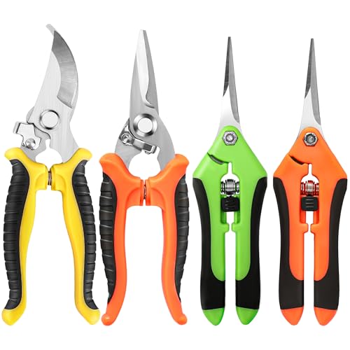 EWPJDK 4 Pack Garden Pruning Shears Scissors Clippers Stainless Steel | Gardening Shears, Gardening Shears, Pruning Snips for Gardening Tools, Securely Lock, Non-Slip, Ergonomically Designed - color: 4pcs Yellow Orange Green