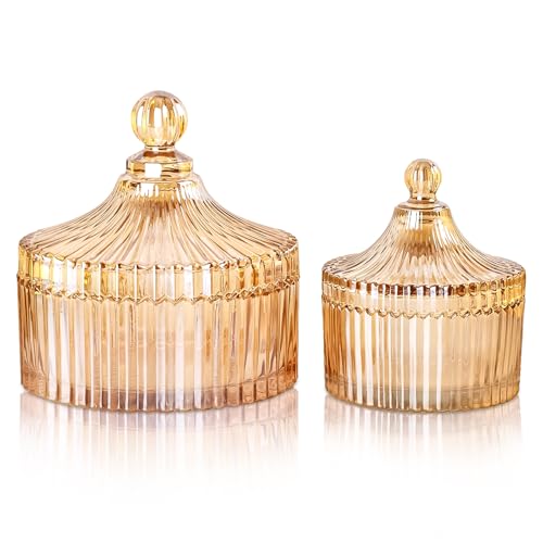 2 Pack Glass Apothecary Jars, Amber Qtip Holder Bathroom(10+24oz) - color: Amber