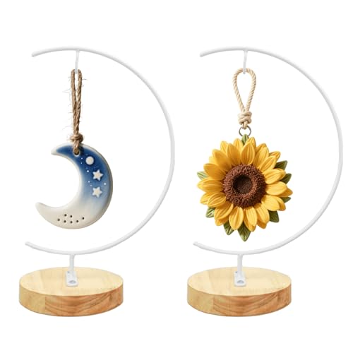 YY YEARCHY 11-inch Ornament Display Stand with Wooden Base Metal Hook Tabletop Holder for Hanging Glass Globe Ball Gifts(2, White) - color: White