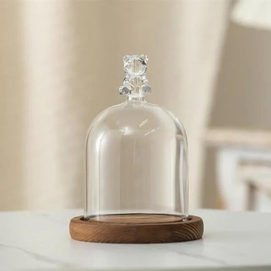 12 * 16cm Big Size Antique Base Different Top Glass Dome Vase Home Decoration Transparent Candle Cover Wedding Friend Favor Gift (1set Bear Dome Base) - color: 1set Bear Dome Base