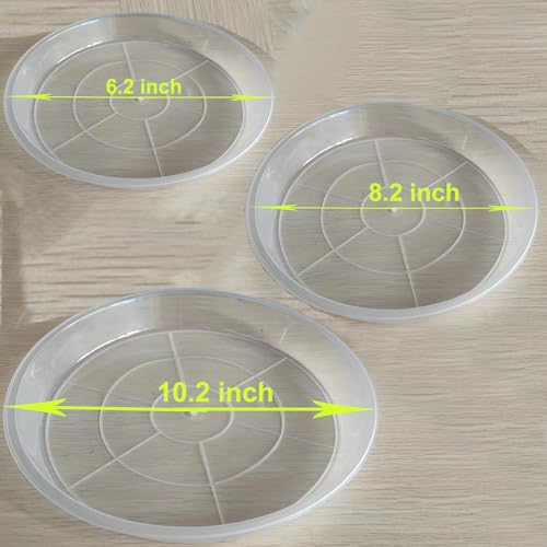 OUPSAUI 6 8 10 Inch Plant Saucer Pot Tray, 6 Pack Clear Plant Saucers for Indoors and Outdoors, Large Plastic Dish Suacer Water Drip Tray for Potted Plants Flowers (6 8 10 Inches) - size: 6 8 10 Inches