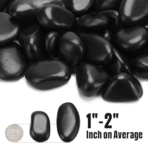 Onlyfire 10 lbs Natural Black Polished Pebbles, 1"-2" Decorative River Rock - size: 10 Pounds