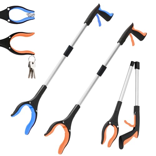 2Pcs 32" Foldable Grabber Reacher Tool for Seniors Orange/Blue - color: Orange/Blue