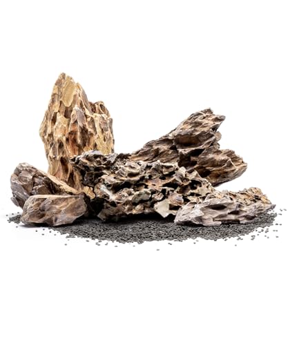SubstrateSource Natural Aquarium Stones - Ohko w/Mixed Reds, Yellows & Browns, Scale-Like Texture - Freshwater Aquascaping, Betta Fish & Shrimp Tank Decorations, Zen Garden Layouts - Dragon, 10 LB - color: Dragon, size: 10 Pounds