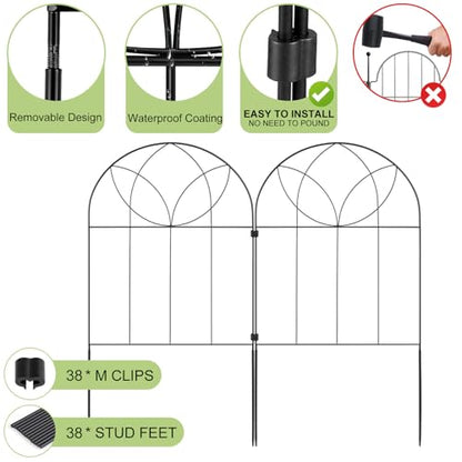 Small Garden Fence 24in(H) x20ft(L), Decorative Fencing 19 Pack | Rustproof Metal, No Dig Animal Barrier, Black Arch Border Panel for Rabbit and Dog, Flower Bed, Yard, Patio, Outdoor - size: 19 Panel