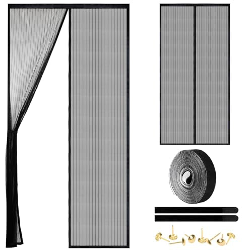 Magnetic Screen Door - Self Sealing, Heavy Duty, Hands Free Mesh Partition Keeps Bugs Out Let Breeze in- Pet and Kid Friendly - Keep Open Feature (Black, Fit Door Size 34 x 80 Inch) - color: Black, size: Fit Door Size 34 x 80 Inch
