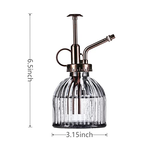 Glass Plant Mister, 6.5" Green Glass Water Spray Bottle with Gold Top Pump, Small Plant Sprayer for Indoor Outdoor Houseplants