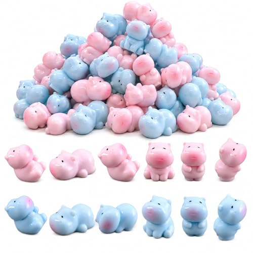 60Pcs Miniature Resin Pink Blue Hippos,Cute Resin Statues for Car Dashboard Ornaments,Fairy Garden Accessories,Moss Terrarium Decor,Adult DIY Craft Projects (Pink Blue) - color: Pink Blue