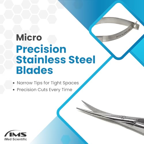 Micro Scissors with Spring Action Handle Stainless Steel Trimming Shears, 3.5" Curved Blades