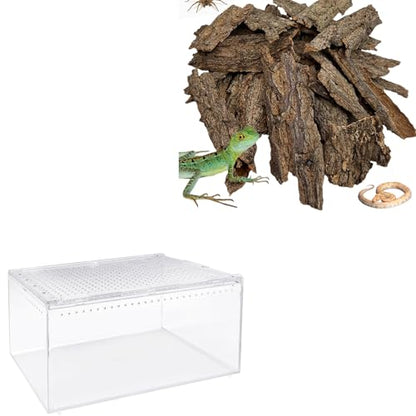 Reptile Cork Bark with Reptile Terrarium Acrylic Tarantula Breeding Box Magnetic Hermit Crab Habitat Tank Transparent Jumping Spider Cage for Insect Snail Amphibians Sling Isopods