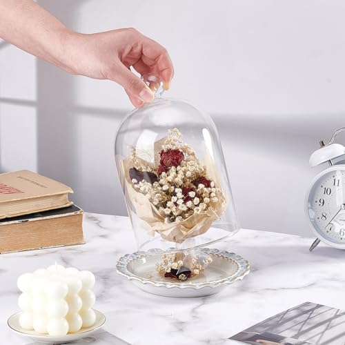 BENECREAT 4.7x6.3inch Glass Display Cloche, Clear Dustproof Dome with Bell, Glass Bell Cloche for Plants, Fairy Lights or Table Wedding Decor - size: 4.7x6.3 Inch