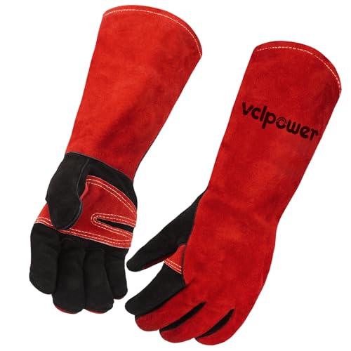 vclpower Animal Handling Gloves Size M Fit for Women & Small Hands Bite Proof Double Leather Reinforced Padding Dog,Cat Scratch,Bird Handling Falconry Gloves Grabbing Reptile Squirrel Snake Bite 16in - size: M