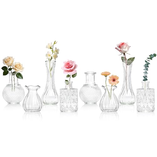 KJHL 8 Pcs Small Glass Bud Vases, Mini Flower Vases for Wedding Centerpiece - size: 8 Pcs