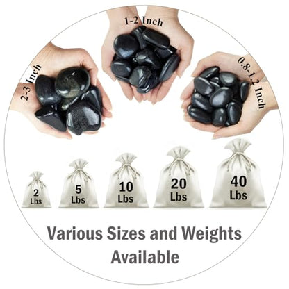 FANTIAN 5 lbs Black River Rocks, 0.8-1.2 Inch Pebbles for Plants | Polished Black Rocks Stones for Planters, Vase Filler, Aquarium, Garden Landscaping, Fountain, Outdoor Decorative Stones - size: 0.8-1.2 inch, style: 5.0 Pounds