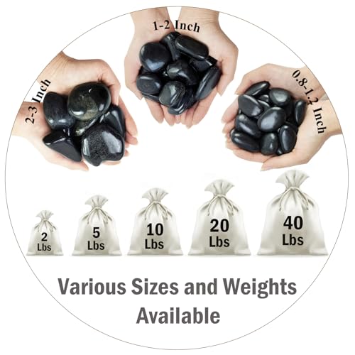 FANTIAN 5 lbs Black River Rocks, 0.8-1.2 Inch Pebbles for Plants | Polished Black Rocks Stones for Planters, Vase Filler, Aquarium, Garden Landscaping, Fountain, Outdoor Decorative Stones - size: 0.8-1.2 inch, style: 5.0 Pounds