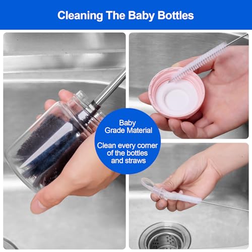 Bottle Brush, Long Stainless Steel Handle Water Bottle Brush Cleaner, Sports Bottle Scrubber, Kitchen Scrub Cleaning Brushes for Beer Bottles, Cups, Wine Glasses, Coffee Mugs, Tumblers, Thermos - style: 1 Pack