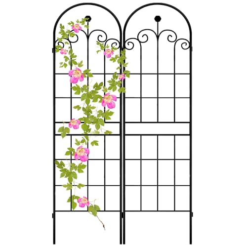 71x40in Rustic Iron Garden Trellis, Weatherproof Black Metal Arch Decorative Flower Support for Climbing Outdoor Plants, Roses, Ivy, Vegetables, Anti-Rust Heavy Duty Plant Stakes - color: Gloss Black, size: 71"H x 40"W