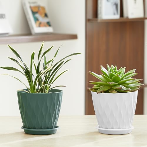 FaithLand 6-Pack 6-Inch Plastic Plant Pots with Saucers | Thickened PP Material, Modern Wave Texture, Enhanced Drainage for Indoor/Outdoor Garden Plants | White Value Set - color: White