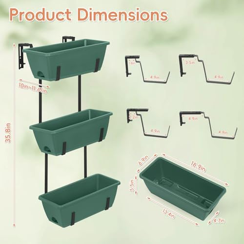 OYEAL Window Boxes Planters Deck Railing Planter Boxes - color: Rustic Green