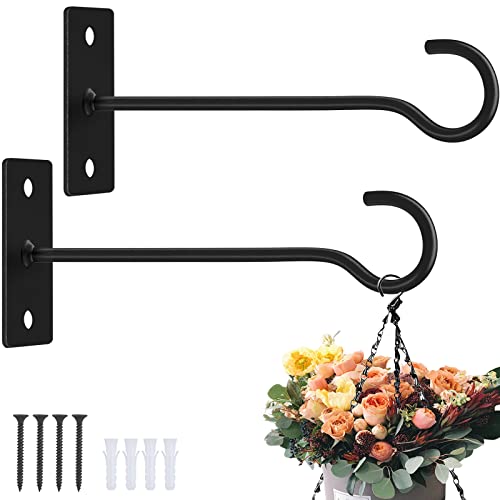 Metal Plant Wall Hooks 2Pack Indoor Outdoor Hanging Brackets Black 6In | Decorative heavy duty metal hangers,for flower baskets, lanterns,bird feeders and wind chimes,home decor indoor and outdoor - color: Black, size: 6in&2Pack