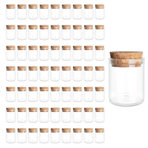 JIUYUE 64-Pack 0.17 oz (5ml) Glass Bottles & Test Tubes with Cork Stoppers - color: 64pcs