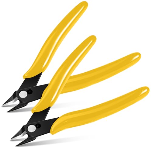 Ainiv Wire Cutters, 2PCS Spring-loaded Side Cutters Flush Cutters, Diagonal Cutters Precision Side Cutters, Diagonal Cutting Pliers in CRV Steel, Heavy Duty Cutting Pliers for Electrical, Homes - color: Yellow Wire Cutter-2pcs, size: 2pcs